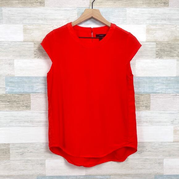 J Crew Drapey Oxford Crepe Blouse Orange Cap Sleeve Keyhole Lyocell Womens 4 - Picture 1 of 7